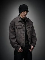 Washed Grey Boxy Denim Jacket