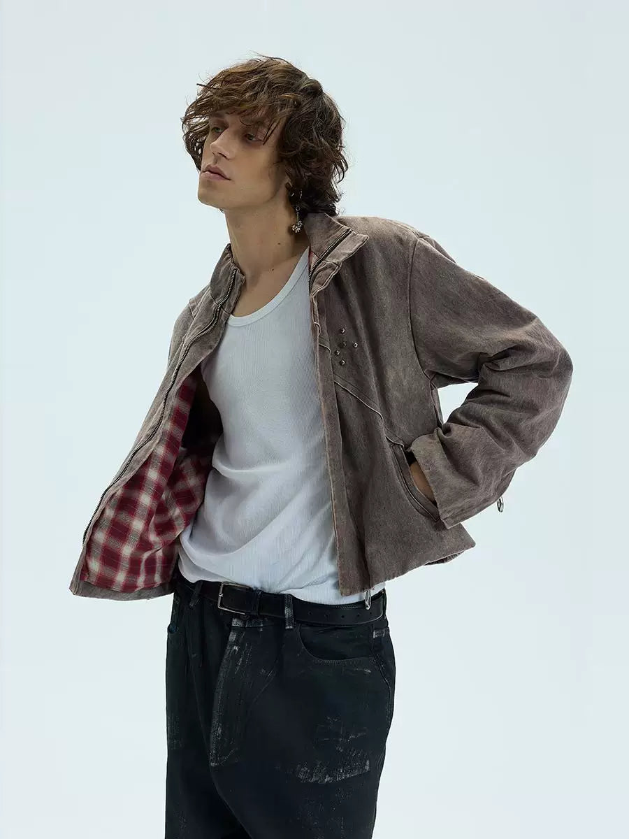 Washed Fleece Plaid Lined Jacket