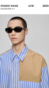 Color-block Striped Cotton Pocket Shirt