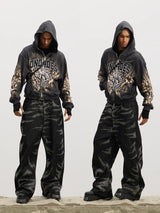 Tiger Print Curved Denim Jeans