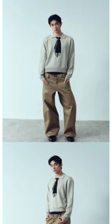Colorblock Khaki Wide Leg Pants
