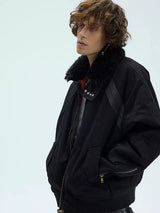Orange Padded Detachable Fur Bomber Jacket