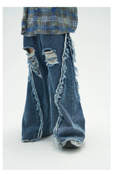 Loose Fit Distressed Washed Cotton Jeans