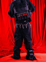 Loose Black Zippered Leather Biker Pants