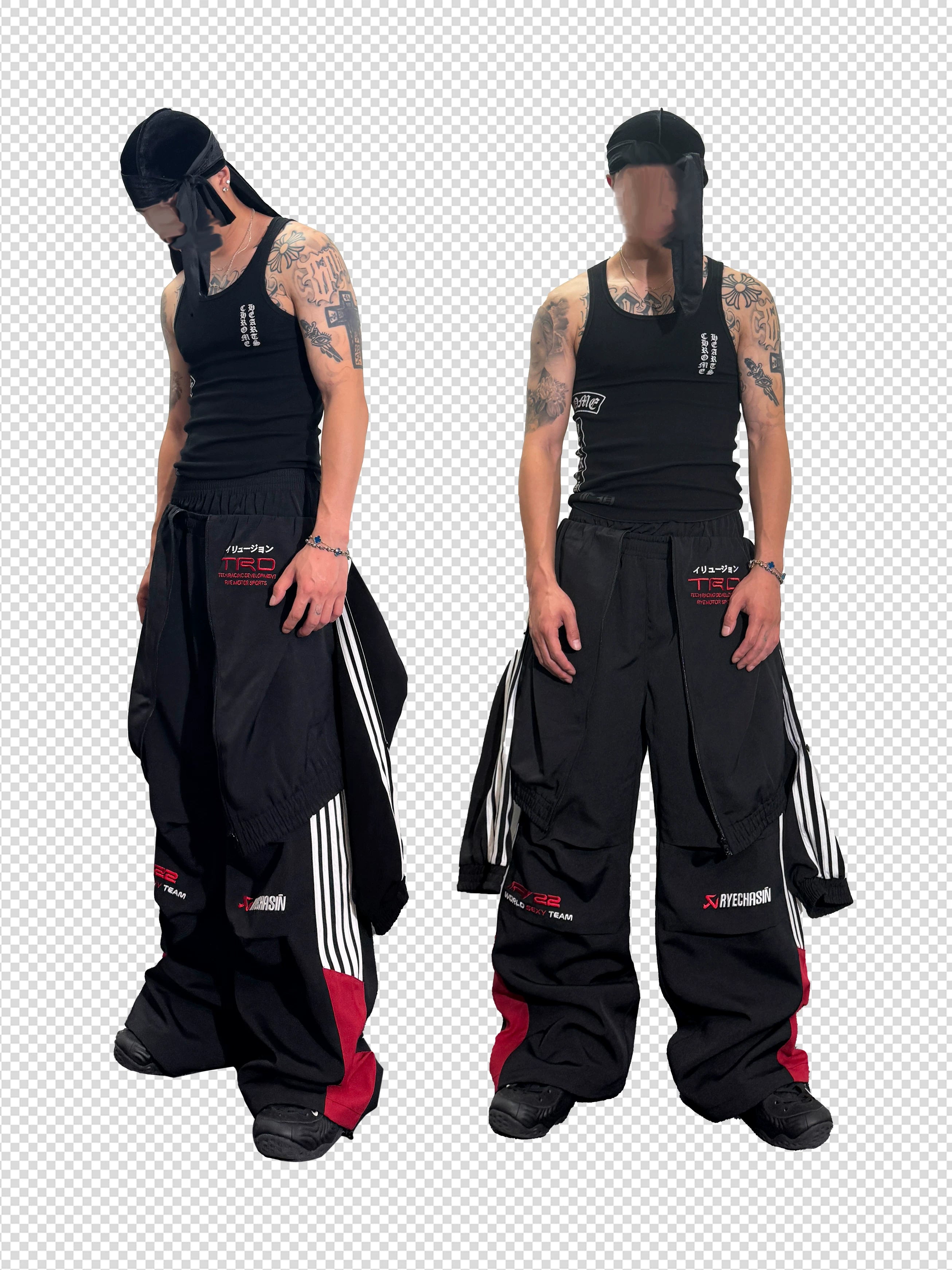 Double Waistband Two-In-One Black-Red Racing Pants