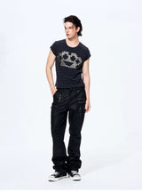 Men's Metallic Zip Waxed Straight Jeans
