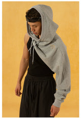 Off-White Single-sleeve Off-shoulder Loose Crop Hoodie