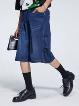 Special Waistband Tailored Washed Denim Shorts