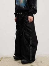 Adjustable Ruched Strap Pocket Cargo Jeans
