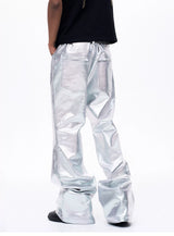 Men's Liquid Metal Silver Flared Jeans