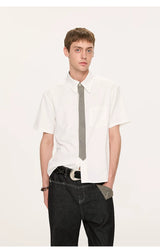Striped And Houndstooth Short-Sleeved White Shirt
