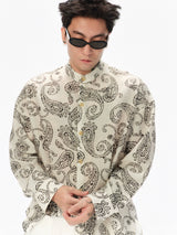 Long Sleeve Collared Paisley Silk Shirt
