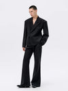 Black Herringbone Slim Flared Casual Pants