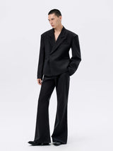 Black Herringbone Slim Flared Casual Pants