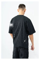 Unisex Black Loose Rhinestone Short-Sleeve Tee