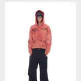 Tri-color Washed Distressed Embroidered V-neck Hoodie