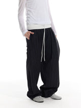 Striped Drawstring Elastic Casual Pants