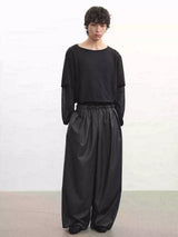 Ribbed Waist Striped Pleated Pants