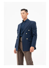 Men's Slim Striped Navy Blazer