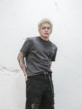 Hand Cut Distressed Pocket Print Tee