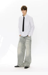 Washed Blue Gray Straight Leg Jeans