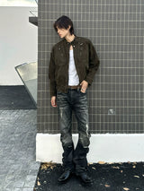 Curved Leg Stretchy Washed Distressed Jeans