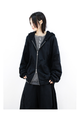 Detachable Dual Hood Rhinestone Zip Hoodie