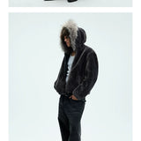 Detachable Fur Collar Fleece Hooded Coat