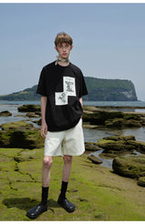 Frayed Printed Cotton Crew Neck Tee