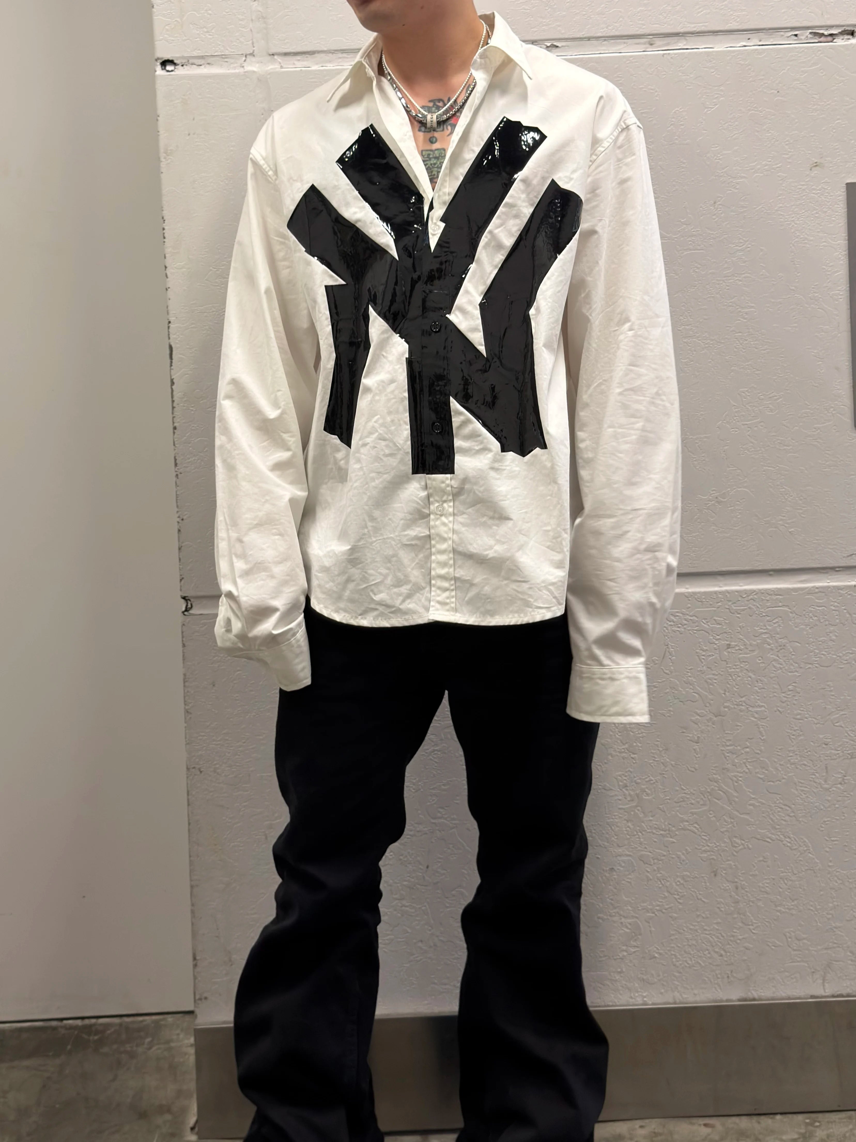 Oversized White Long-Sleeve NY Tape Shirt