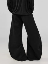 Black Pleated Curved Wide Leg Pants