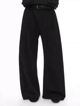Slightly Curved Asymmetric Pleated Wool Pants