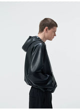 Cropped Lambskin PU Hooded Kangaroo Jacket