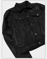 Dark Distressed Patchwork Relaxed Denim Jacket