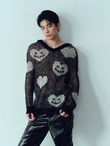 Black White Heart Smile Openwork Hoodie