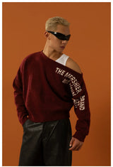 Unisex Black Red Grey Off-shoulder Sweater