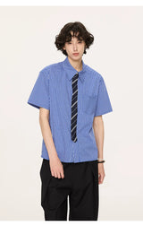 Striped And Houndstooth Short-Sleeved White Shirt