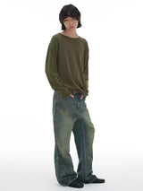 Ribbed Boat Neck Long Sleeve Tops
