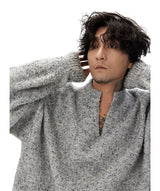 Unisex Grey V-Neck Boucle Sweater