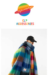 Fringed Rainbow Plaid Faux Cashmere Scarf
