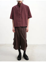Short-Sleeve Striped Cotton Linen Shirt