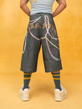 Unisex Blue Chain Print Cropped Jeans
