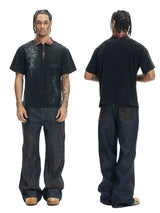High-Density Embroidery Flared Raw Denim Jeans