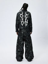 American Printed Pleated Leather Biker Jacket