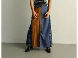 Reversible Pleated Frayed Plaid Denim Skort