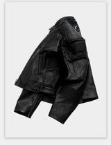 Dark Zip-Up Padded Biker Leather Jacket