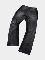 Stretchy Patchwork Crinkled Washed Flare Jeans