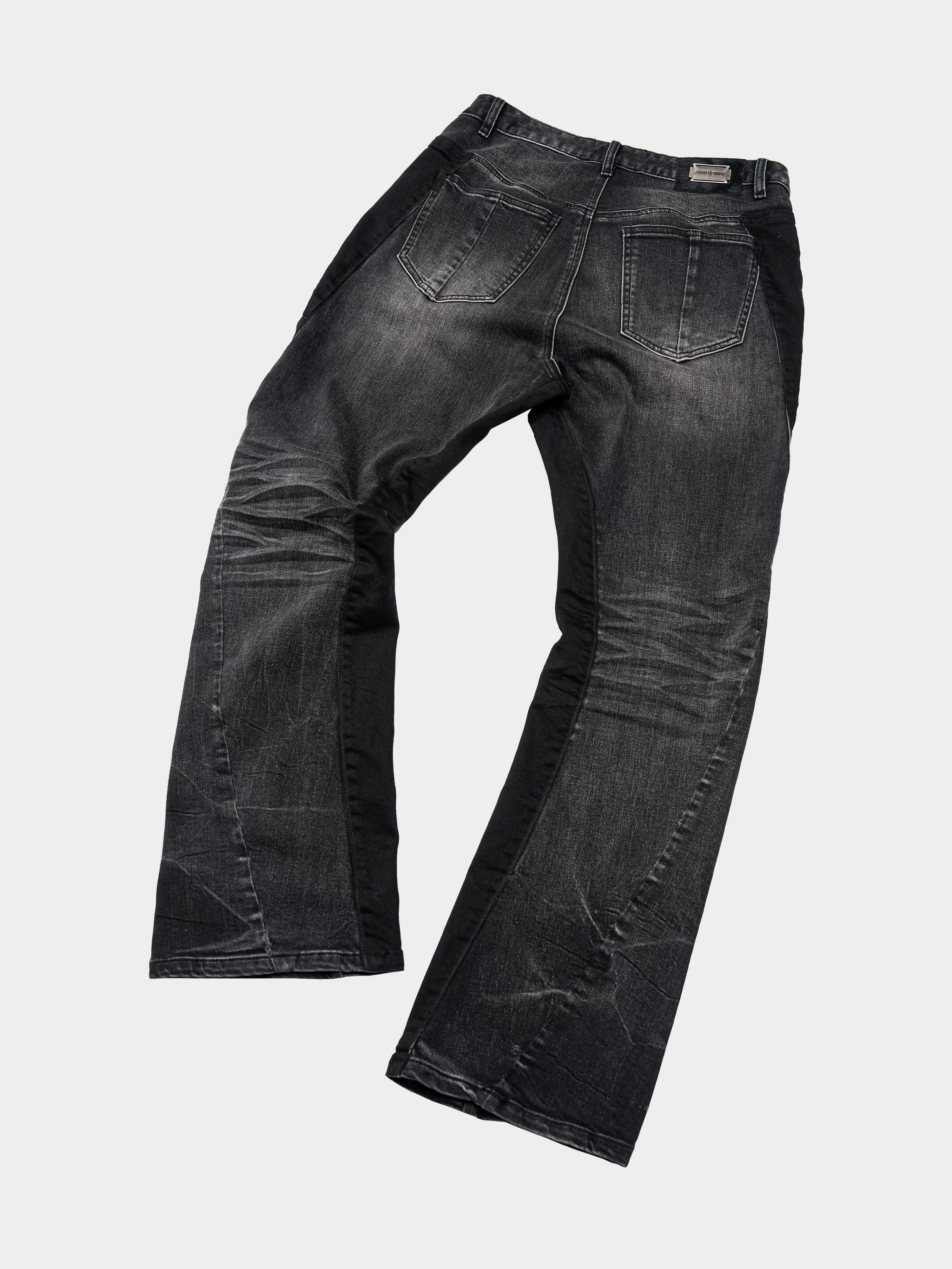 Stretchy Patchwork Crinkled Washed Flare Jeans