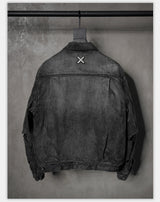 Washed Grey Plaid Lined Denim Jacket