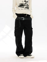 Washed Printed French Blue Cargo Pants